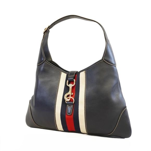 Gucci Hardware Leather Navy Gold Shoulder Bag - Picture 1 of 7